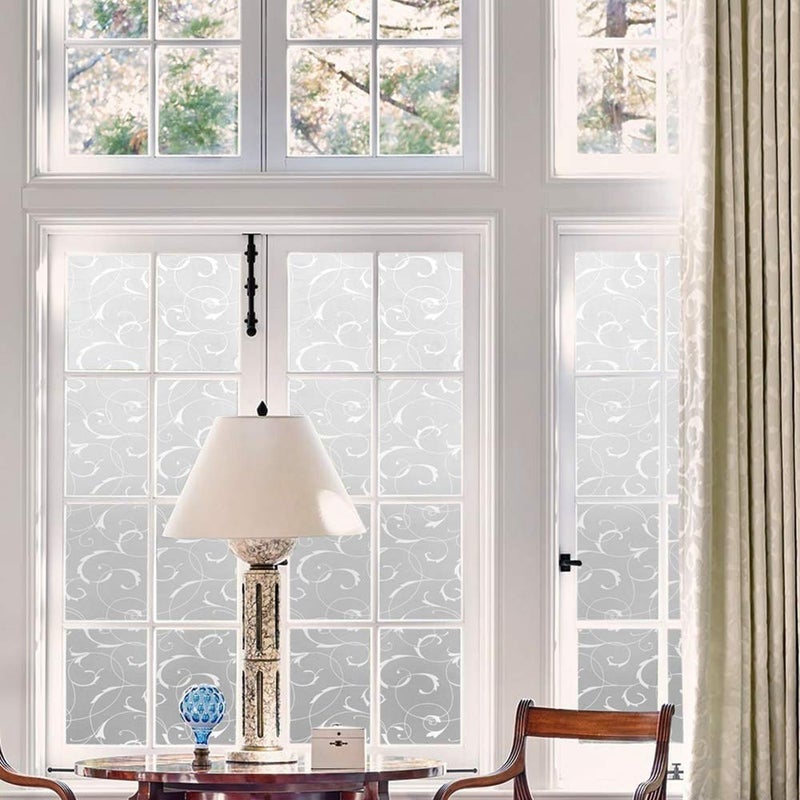 LEMON CLOUD Window Privacy Film, No-Adhesive Static Decorative Window Film, Frosted Stained Glass Window Cling Vine Design (35.4 x 157.4 Inch, White Leaf) - Image 4